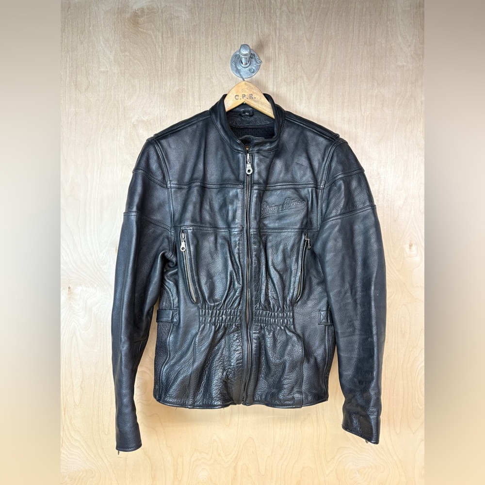 Flying Bikes Black Leather Motorcycle Bomber Jacket